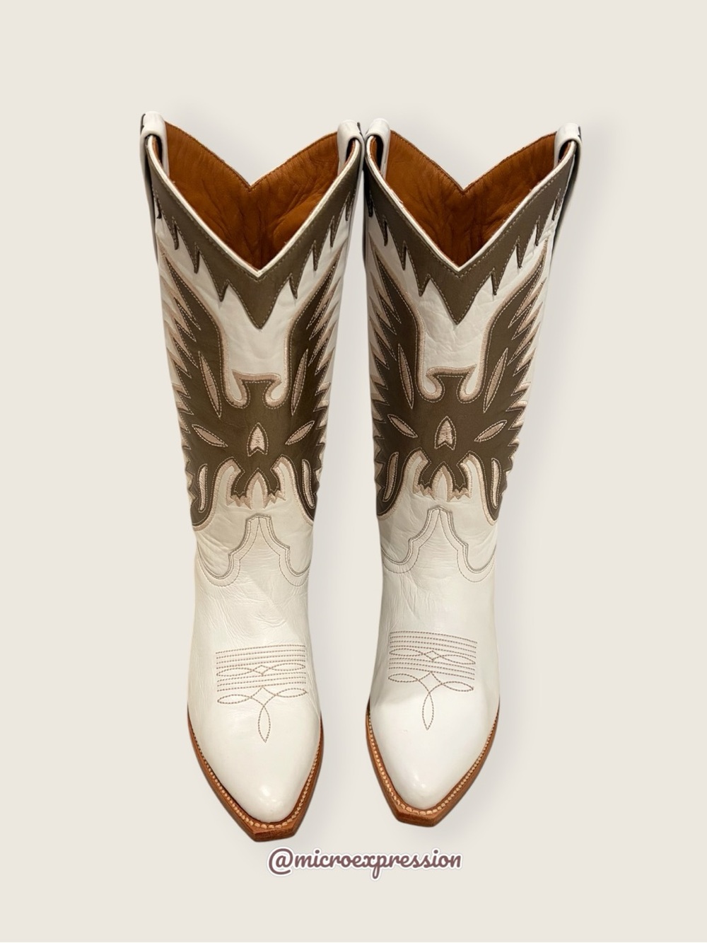 RARE Frye Billy Phoenix/Eagle Bird Indie Pull On Aztec White Leather Cowboy Boot - Picture 3 of 11